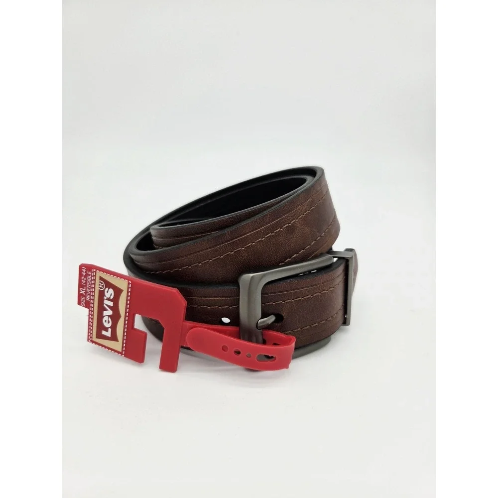 NEW Levis Men's Sz XL 42-44 Brown BLACK Reversible Belt Gunmetal‎ Buckle